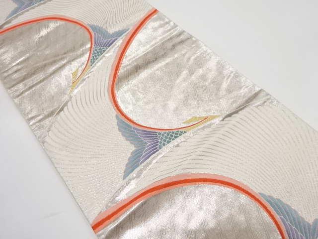 抽象孔雀模様織り出し　袋帯